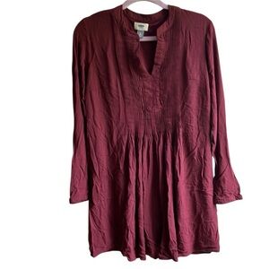 Old Navy Pleated Tunic Size M Tall Mandarin Collar Pintuck Blouse Burgundy Fall